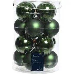 KAE 16 Weihnachtskugeln aus Glas - grün & piniengrün - Weihnachtsbaumkugeln aus Glas, 8 cm Durchmesser, matt und glänzend gemischt. Ideal für festliche Dekoration und als eleganter Christbaumschmuck.