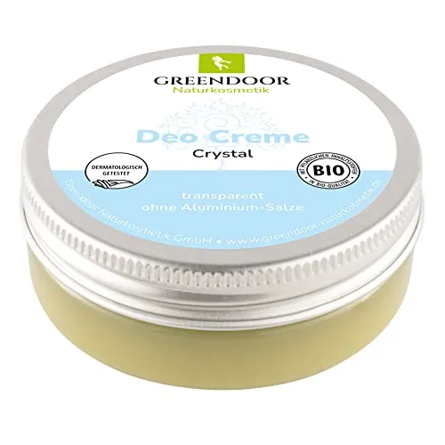 GREENDOOR Deo Creme crystal vegan - Aluminiumfreies Deo ohne Schweißgeruch, dermatologisch getestet und handgefertigt in Bayern - für nachhaltige Frische und 80% weniger Verpackungsmüll dank recyceltem Tiegel.