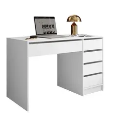 Schreibtisch MADA Weiß - Eleganter Kinderschreibtisch mit Schubladen - Kinderschreibtisch MADA in Weiß, ausgestattet mit 4 geräumigen Schubladen und ausziehbarer Ablage für optimale Ordnung und schnellen Zugriff auf Utensilien.