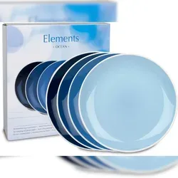 Waechtersbach Germany 4er Speiseteller Ø 27 cm - Elements Ocean - Teller-Set aus feinstem Bone China in Ozeanblau, inspiriert von der Natur. Ideal für entspannte Dinner und als Geschenk für Naturliebhaber.