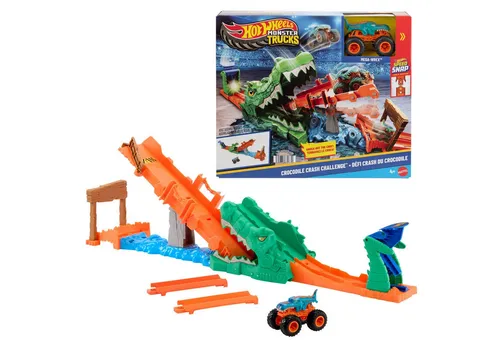 Mattel Hot Wheels Monster Trucks Crocodile Crash Challenge JJN45 - Spannendes Spielset mit Mega-Wrex! Kinder können aufregende Rennen und Abenteuer erleben. Ideal für kreative Spielideen und fantasievolles Spielen.