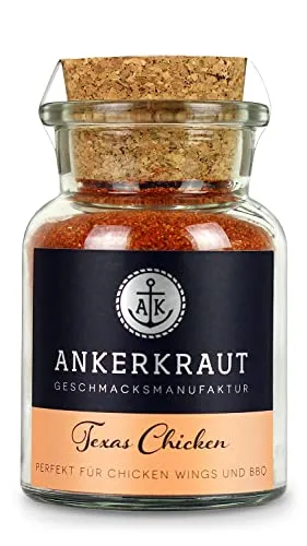 Ankerkraut Texas Chicken, würziger Geflügel BBQ Rub Gewürz, für Hähnchen, Chicken-Wings, Pulled Chicken, mit Salz, Pfeffer, Knoblauch und Zwiebel, 95 g im Korkenglas