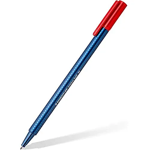 STAEDTLER 437 M-2 VE Kugelschreiber triplus ball (ergonomischer Dreikantschaft, Linienbreite M, Farbe rot, wischfest, Kartonetui mit 10 Kugelschreibern)