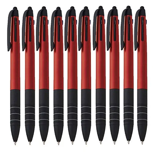 10er Set Dreifach Kugelschreiber drei Farben Blau Rot und Schwarz und Touchpen Eingabestift4in1 Schreibgerät von notrash2003® (Rot)