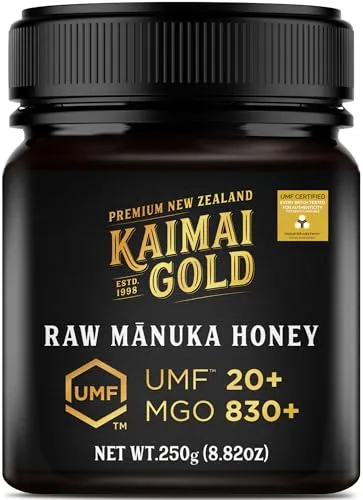 Kaimai Gold MGO 830+ / UMF 20+ Manuka Honig * 250G Premium Monofloral UMF® Zertifizierter Neuseeländischer ManukaHonig * MGO 696 700 720 = UMF 18, 800 820 = UMF 19, 829 850 = UMF 20, 1000 = UMF 22