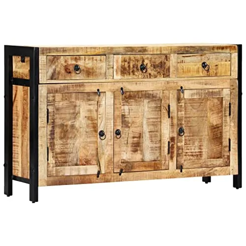 vidaXL Mangoholz Massiv Sideboard 3 Schubladen Handgefertigt Kommode Standschrank Mehrzweckschrank Beistellschrank Anrichte Schrank 120x35x76cm