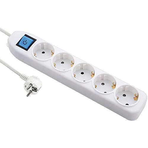 Electraline 59662, Steckdosenleiste 5-Fach mit Schalter, Kabel 1,5m / Mehrfachsteckdose/Tischsteckdose Steckerleiste, Weib