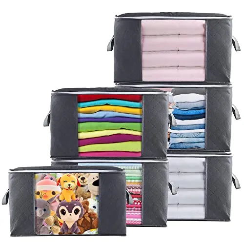 Withosent 6 Stück 90L Große Aufbewahrungstasche Schrank Organizer Set, Faltbare Kleideraufbewahrung mit Verstärktem Griff, Stabiler Reißverschluss für Kleidung, Bettwäsche, Bettdecken, Steppdecke