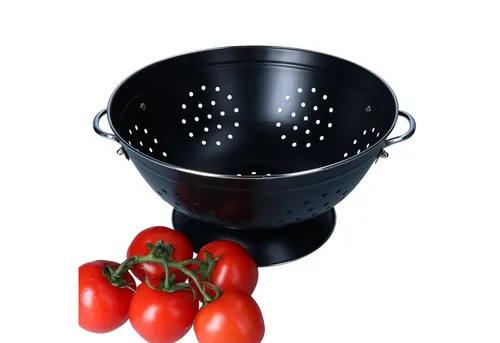 MamboCat Seiher Retro-Seiher Küchen-Sieb Schwarz 27,5 cm Stahl mit Griffen & Fuß