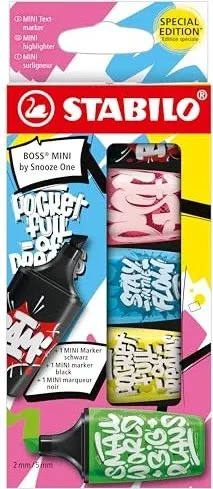 STABILO BOSS MINI von Snooze One - 5er Set - rosa, blau, gelb, grün und schwarz