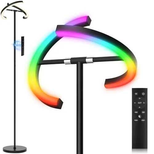 SIBRILLE RGB Stehlampe Wohnzimmer LED Dimmbar 20W, LED Stehlampe RGB Modern Deckenfluter mit Fernbedienung 1300lm, 3000K-6000K Touch Stehleuchte Leselampe für Wohnzimmer Schlafzimmer Büro Hotel
