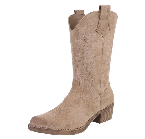 Ital-Design Elegante Cowboystiefel mit Stickerei für Damen Westernstiefel (89937853) Blockabsatz Stiefel in Hellbraun