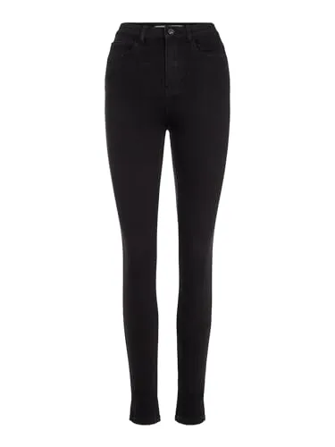 PIECES Damen Pchighfive Flex Black Skn JNS-vi/Noos Bc Jeans, Schwarz, S EU