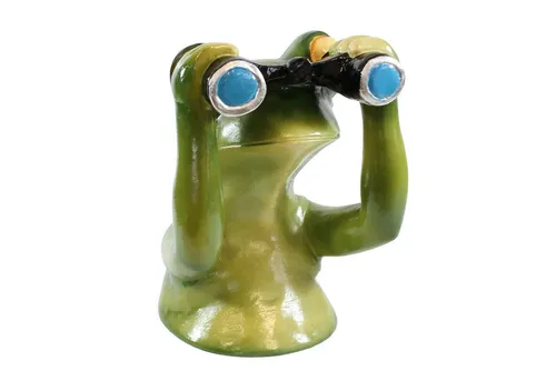 Fachhandel Plus Tierfigur Frosch mit Fernglas - Dekofiguren – Originelle Gartenfigur für gute Laune und kreative Deko-Ideen, wetterfest und vielseitig einsetzbar als Bodenfigur oder Gartenstecker.
