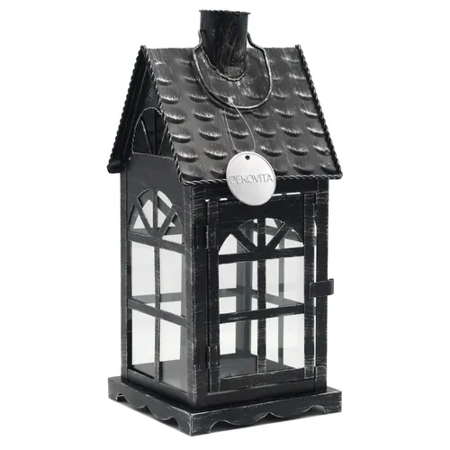 35cm Metall-Laterne Lichthaus - Gartenlaterne mit Glas-Scheiben Windlicht Haus