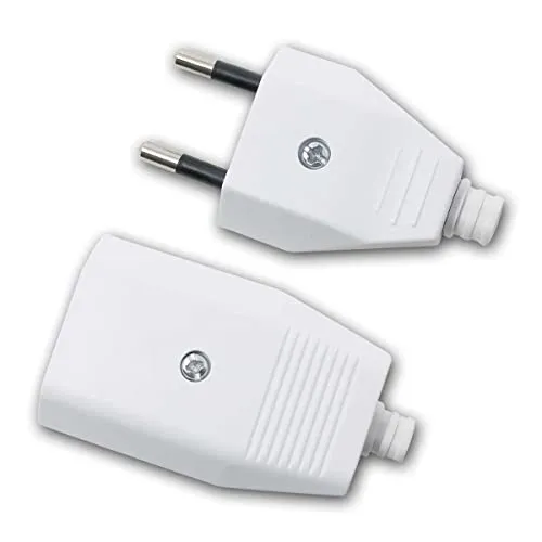 world-trading-net - 5er Set Europa-Kupplung & Stecker, weiß, Schraubanschluss, Steckrichtung gerade, max. 250V/2,5A, mit Zugentlastung