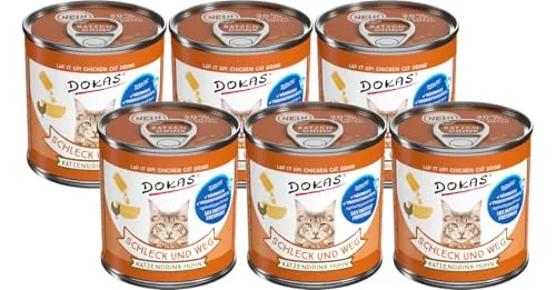 Dokas Schleck und Weg Katzendrink Huhn – 6 x 100 g | Flüssiger Snack mit 30 % Hühnerbrustfilet | Unterstützt die Flüssigkeitsaufnahme | Getreidefrei & ohne Zusatzstoffe