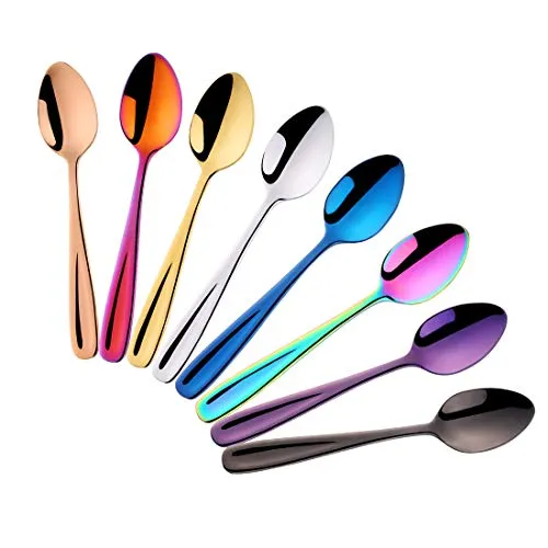 SBOMHS Teelöffel bunt Kaffeelöffel 13,5 CM kleine Löffel aus Edelstahl Espressolöffel 8 stück Dessertlöffel Mini Teaspoons Metall Mokkalöffel