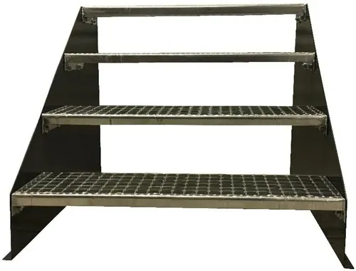 Stufen Standtreppe Modell 1 – Freistehende Stahltreppe Schwarz 90 cm - 4-stufige freistehende Stahltreppe mit einer Breite von 90 cm und einer Höhe von 84 cm. Ideal für Garten, Wohnwagen oder gewerblichen Einsatz. Witterungsbeständig durch hochwertige Pulverlackbeschichtung.