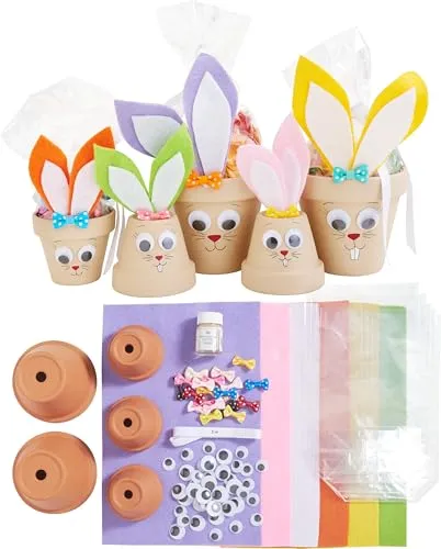 VBS Bastelset Tontopf-Hasen 5er Set - Ostern, Kreativset für Kinder und Erwachsene, einfach Basteln, DIY, Deko, Osterdeko