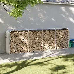 vidaXL Kaminholzunterstand Silbern 300x45x100 cm - Aschesauger und Kaminholzunterstand aus verzinktem Stahl, robust und wetterfest, ideal für die Aufbewahrung von Brennholz im Garten.