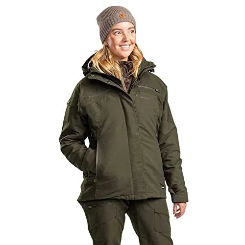 Pinewood Damen Jacke Pro Xtreme 2.0 in Moss Green XL - Wind- und wasserdicht mit atmungsaktiver Membran, ideal für Outdoor-Aktivitäten. Verstellbare Kapuze und Einsätze aus 4-Wege-Stretch sorgen für Komfort und Bewegungsfreiheit.