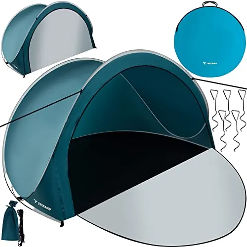 Strandmuschel Pop Up Schutz abschließbar 200x120x110cm - Strandmuscheln, leichtes Wurfzelt mit abschließbarem Schutz für sicheren Schatten und Privatsphäre am Strand.