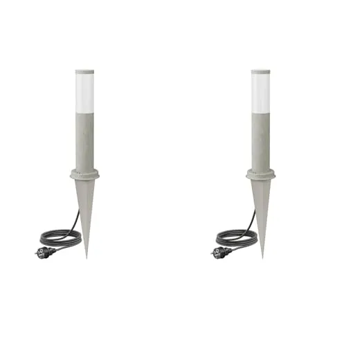 ledscom.de 2 Stück Pollerleuchte PORU mit Erdspieß und 2m Kabel für außen, 39cm, grau (Stein-Optik), inkl. E27 Lampe 471lm, extra-warmweiß