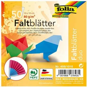 Folia Faltblätter 499/1010 Duo, 10 x 10cm, 80g/m², 10 Farben sortiert, 50 Blatt