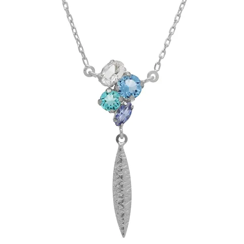 Victoria Cruz Kette mit Anhänger Damen-Lisbon Silber Blautöne - Elegante Halskette aus poliertem 925 Silber mit Rhodium-Auflage für langanhaltenden Glanz. Der blattförmige Anhänger, verziert mit funkelnden Kristallen in Blautönen, macht jedes Outfit zum Hingucker.