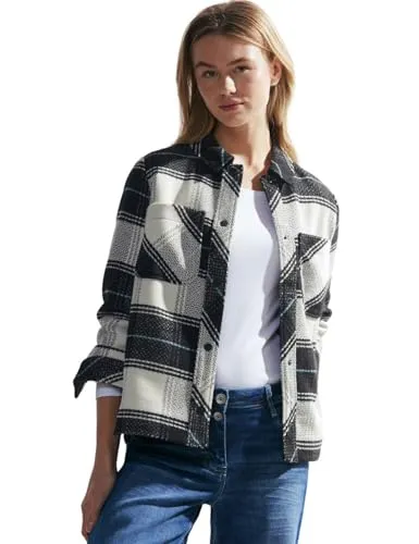 CECIL Damen B212047 Jacke, Schwarz, XXL - Funktionsjacke mit mehrfarbigem Karo-Muster, praktischen Brust- und seitlichen Eingriffstaschen für optimalen Komfort.