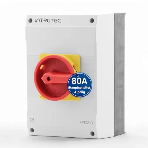 Intratec Hauptschalter 80A, 4-polig – IP65 Lasttrennschalter mit Kunststoffgehäuse – Aufputz-Schalter ideal für Industrie – Drehschalter für sichere Abschaltung – Robuster Maschinenschalter 230V 400V
