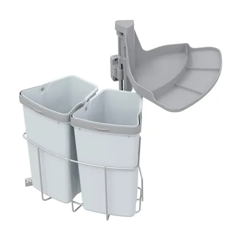 Abfallcenter 2 Schwenkeimer 9 L - Haushaltszubehör für effiziente Mülltrennung, bietet 2-fache Abfalltrennung in grauem, eckigem Design und ist ideal für die Küche.