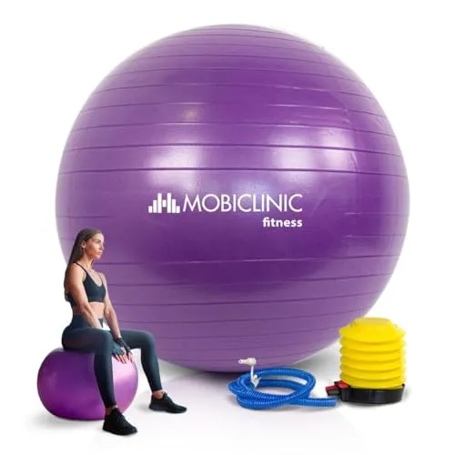 Mobiclinic®, Gymnastikball, Fitness-Ball, Py-01, Sportball, Europäische Marke, Inklusive aufblasvorrichtung, 58 cm, rutschfest, Stichfest, Abwaschbar, Farbe lila