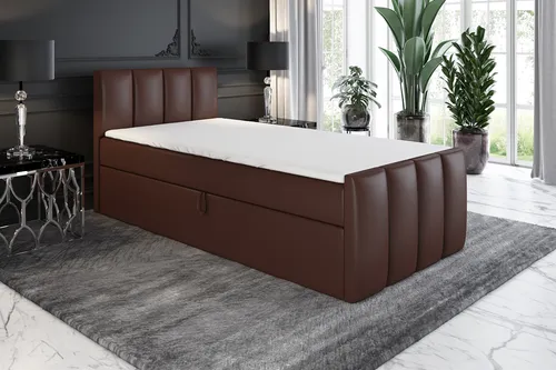 Boxspringbett FUNI 80x200 (Rechts) mit Bettkästen und Bonell-Matratze - Das stilvolle Boxspringbett FUNI bietet eine bequeme Schlaffläche von 80x200 cm und praktische Bettkästen. Ideal für Schlafzimmer und Gastzimmer, gefertigt aus hochwertigen Materialien für Langlebigkeit.