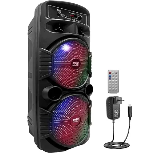 Pyle Bluetooth Lautsprecher - Tragbare PA Anlage mit 600W - Tragbare Lautsprecher & Audio-Docks mit Dual 8” Subwoofern, wiederaufladbarem Akku und mehrfarbigen Partylichtern für unvergessliche Karaoke- und Outdoor-Events.