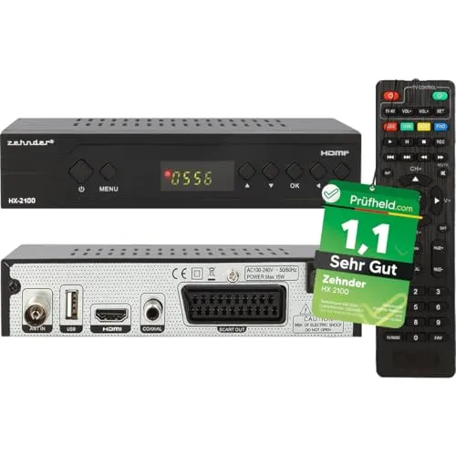 Zehnder HX 2100 Full HD DVB-C Kabel Receiver - TV-Receiver mit PVR Aufnahmefunktion, Firmware aktualisierbar und energiesparend, ideal für Film- und Serienliebhaber.