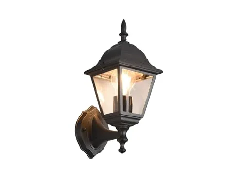 Nostalgische Außenwandleuchte aus Aluminium Schwarz, Höhe 34cm - Lampen für Außenbereich, mit IP44 Schutzklasse und austauschbarem E27 LED 4 Watt für warmweißes Licht, ideal für stimmungsvolle Akzente im Garten.