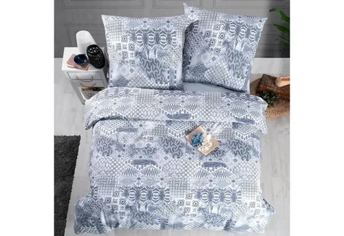 yadetextil Bettwäsche Set 240x220 cm - Dunkelblau & Grau, Geometrisch - Luxuriöses 3-teiliges Bettwäsche-Set aus atmungsaktiver Renforcé-Baumwolle. Ideal für Doppelbetten, bietet ganzjährigen Komfort und zeitlose Eleganz.