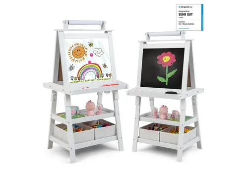 COSTWAY Standtafel Kinder Staffelei, doppelseitig, mit Magneten & 2 Boxen