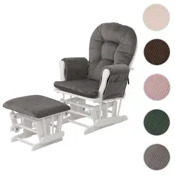 Relaxsessel HWC-C76, Schaukelstuhl Sessel Schwingstuhl mit Hocker Stoff Cord 320g/m2 Öko-Tex ~ dunkelgrau Gestell weiß