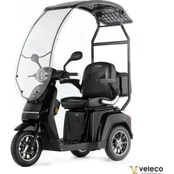 Veleco Turris mit Dach – 3-rädriger Mobilitätsroller mit LED-Leuchten und digitalem Display (Schwarz)