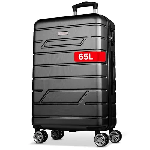 NOWI Hartschalenkoffer mit Rollen & Zahlenschloss – Trolley Set schwarz 68 cm - Koffer mit 360 Grad drehbaren Rollen und ergonomischen Griffen, ideal für sicheres Reisen. Handgepäcktauglich gemäß IATA-Empfehlung.