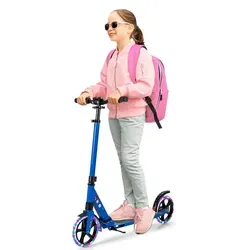 COSTWAY Kinder Roller klappbar mit Leuchten, Scooter höhenverstellbar mit Tragegurt & Ständer, Cityroller bis 100kg belastbar, Tretroller Kicksco... - Blau