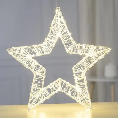 Ideen mit Herz LED-Metall-Stern | weiß | Weihnachts-Licht | Winter-Dekoration | Fenster-Beleuchtung | zum Aufhängen und Aufstellen | 960 warmweiße LEDs | 40,2 cm x 39,5 cm x 4,9 cm