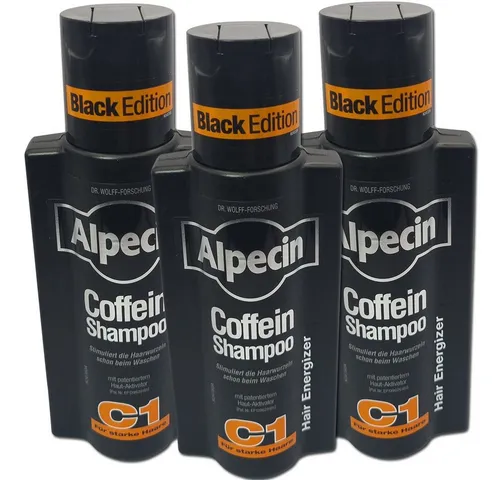 Alpecin Haarshampoo Coffein C1 Black Edition, 3 x 250ml - Shampoos, fördert das Haarwachstum mit Coffein und schützt vor Haarausfall - ideal für tägliche Anwendung.