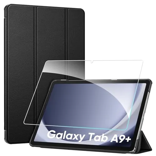 Fintie Hülle für Samsung Galaxy Tab A9+/A9 Plus 11 Zoll 2023 Tablet mit Schutzfolie - Ultradünne Kunstleder Schutzhülle Cover mit Auto Schlaf/Wach Funktion, Schwarz