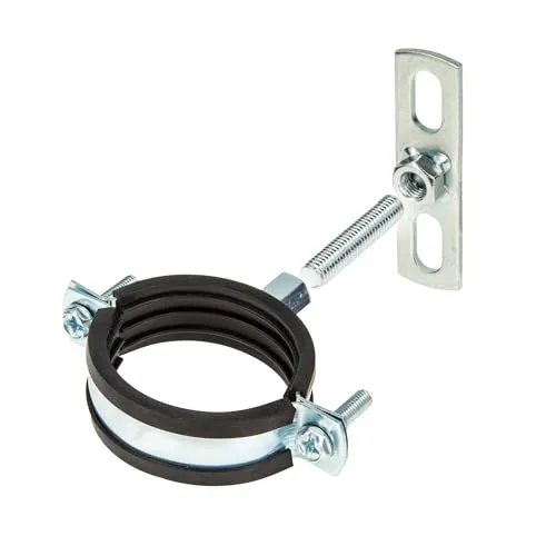 tecuro Schraubrohrschelle M8/M10 Spannbereich 57-61 mm verzinkt, inkl. Gewindestift M10 x 40 mm und Befestigungsplatte, mit Gummi Schallschutzeinlage - Kombi-Set 525761-S Rohrbefestigung Rohrschelle