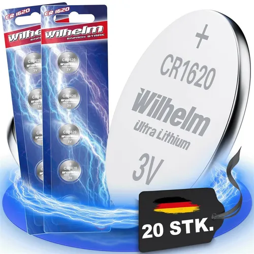 WILHELM Lithium CR1620 Knopfzelle 3V 70mAh ø16x2,0mm Batterie DL1620, 6620 20 x