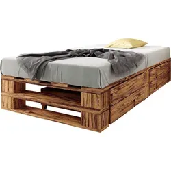 sunnypillow Palettenbett M2 120 x 200 cm - Stabiles Palettenbett aus 100% Nadelholz mit 2 Bettkästen. Umweltfreundlich, chemiefrei und bis 500 kg belastbar. Ideal für Schlafzimmer, Jugendzimmer oder kleine Räume.